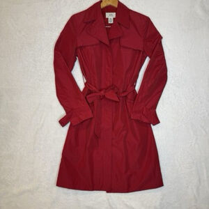 Armani Exchange Women’s Trench Coat Small Red Long Overcoat Nylon Blend￼